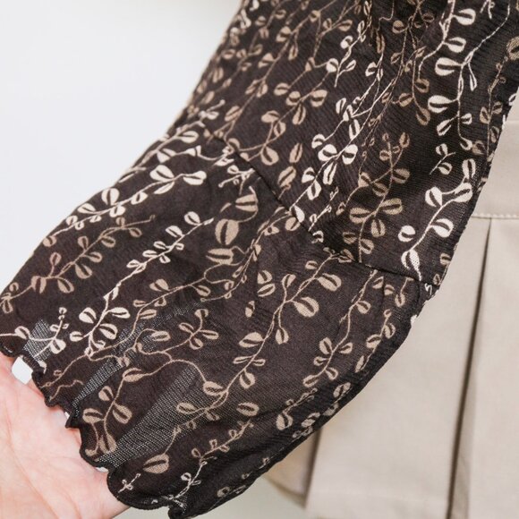 Sheer Brown Floral Short Sleeve Tie Front Blouse ☕️ JAPANESE BRAND - Picture 2 of 6